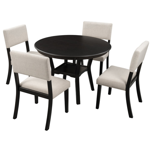 Red Barrel Studio® 5Piece Kitchen Dining Table Set Round Table With Bottom Shelf, 4 Upholstered